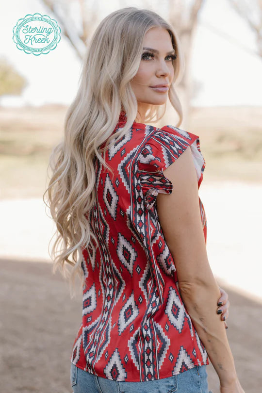 BABYDOLL TOP RED AZTEC