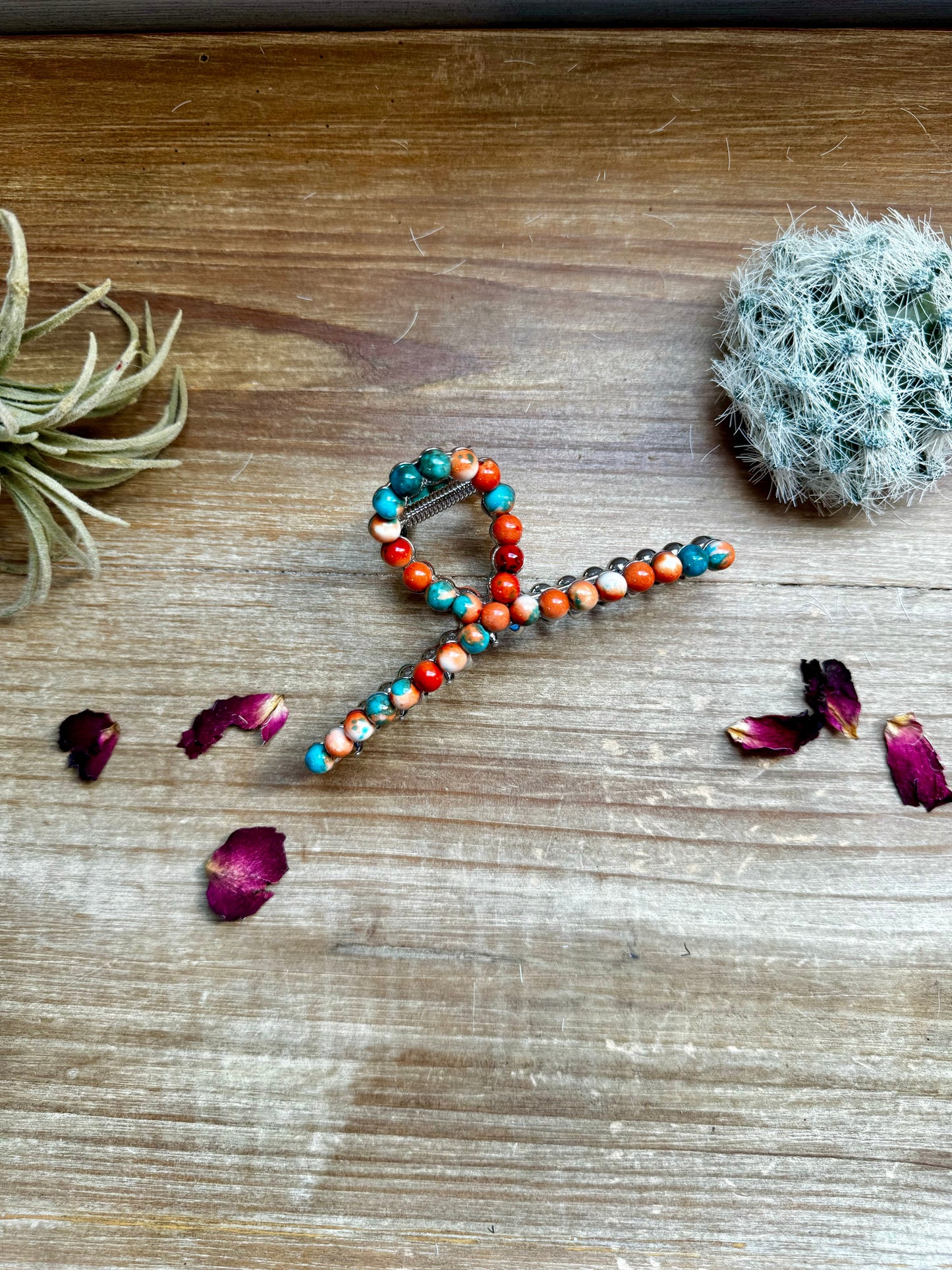 Orange and Turquoise magnesite beads Hair Clips