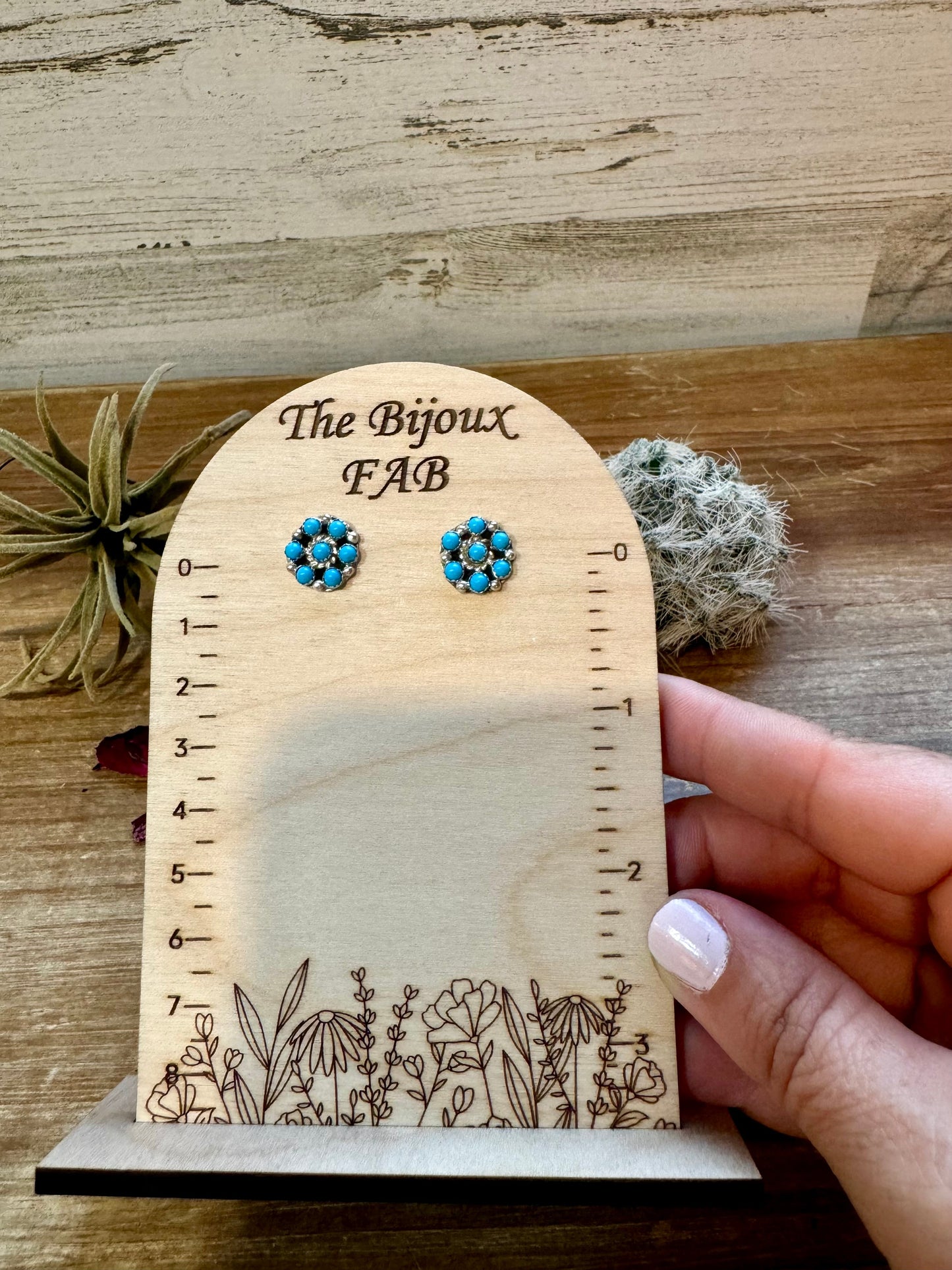 Cluster Flower Stud Blue Turquoise Earrings