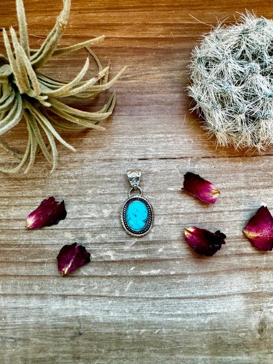 Oval Pendant - sterling silver with turquoise